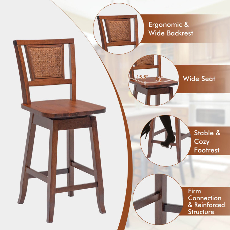 24.5 Inch Counter Height Bar Stool with Rattan Back and 360° Swivel SeatCostway Gallery View 9 of 9